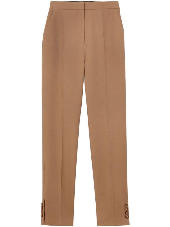Burberry Straight Fit Button Detail Wool Blend Tailored Trousers -