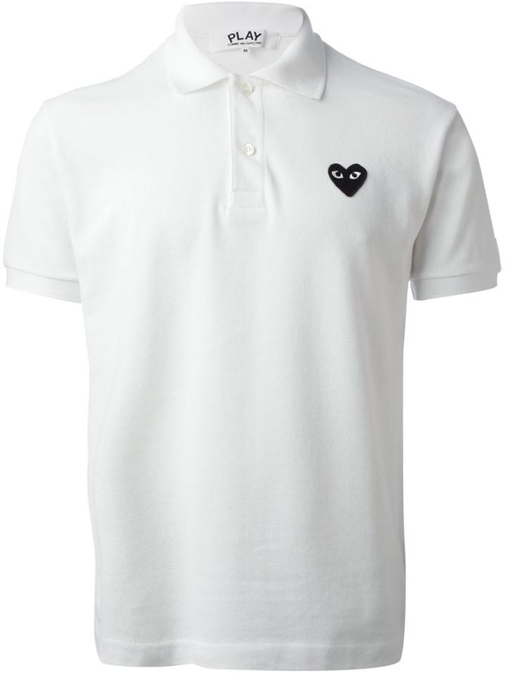 Comme Des Garçons Play Embroidered Heart Polo Shirt, Men's, Size: Small, White, Cotton