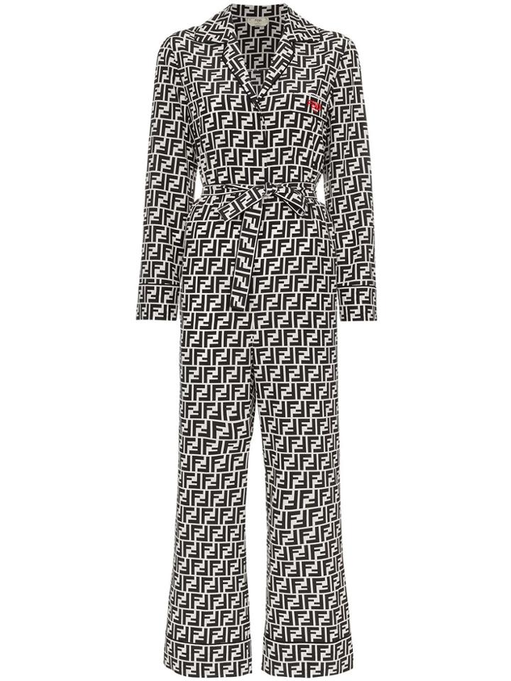 Fendi Ff Logo Belted Silk Jumpsuit - Black