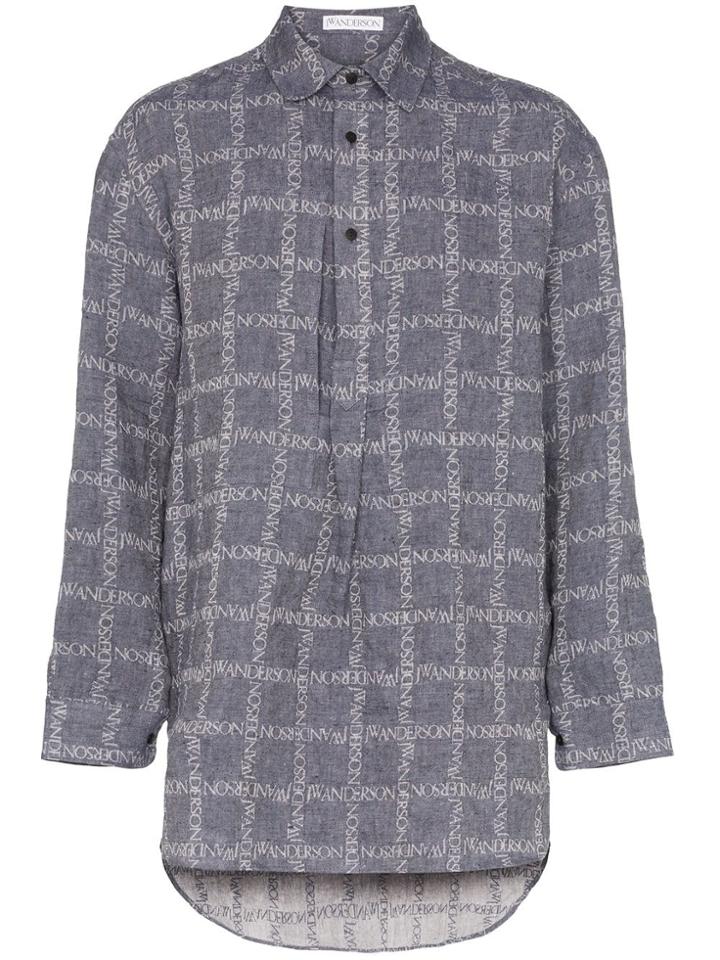 Jw Anderson Grid Logo Print Linen Shirt - Blue