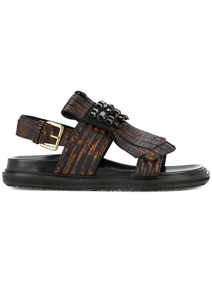 Marni Embellished Fringe Sandals - Yellow & Orange
