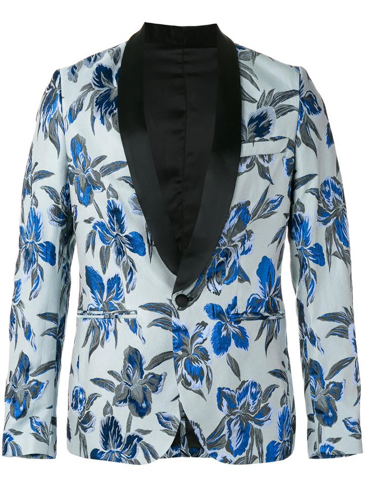 Christian Pellizzari Floral Print Dinner Jacket, Men's, Size: 50, Blue, Cotton/polyester/acetate/viscose