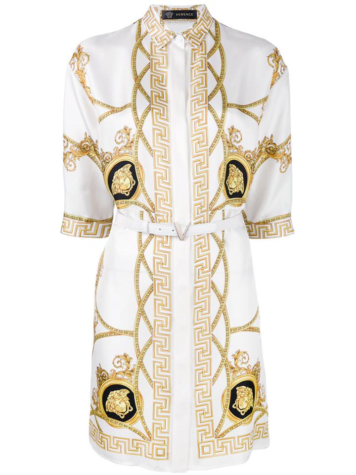 Versace - Medusa Belted Coat - Women - Silk - 42, White, Silk