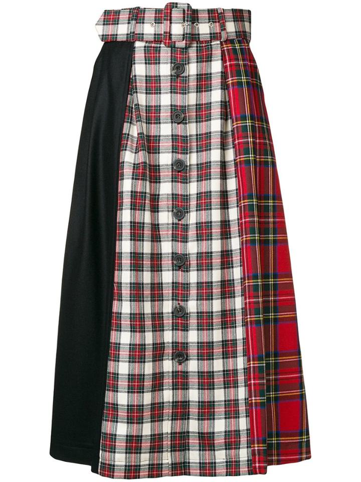 Isa Arfen Check Mix Midi Skirt - Red