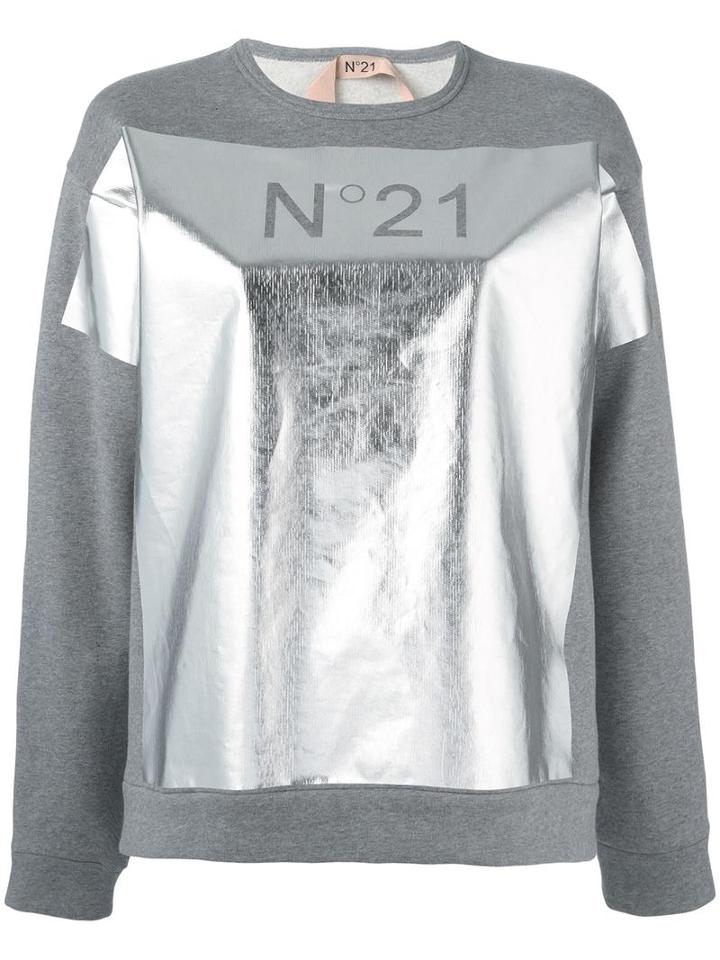 No21 Logo Panel Sweatshirt, Women's, Size: 40, Grey, Cotton