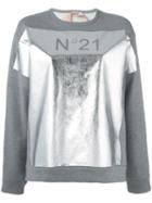 No21 Logo Panel Sweatshirt, Women's, Size: 40, Grey, Cotton