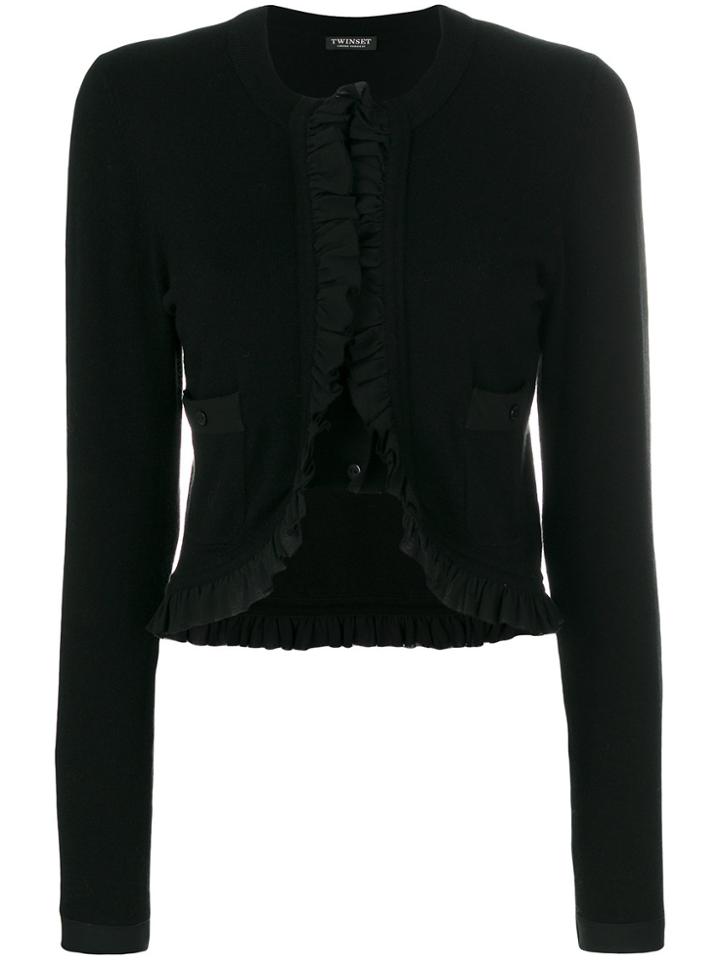 Twin-set Cropped Frill Cardigan - Black