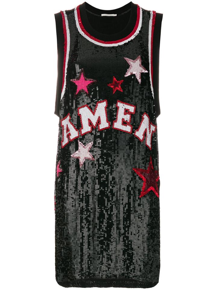 Amen Logo And Star Sequinned Tank Top - Black