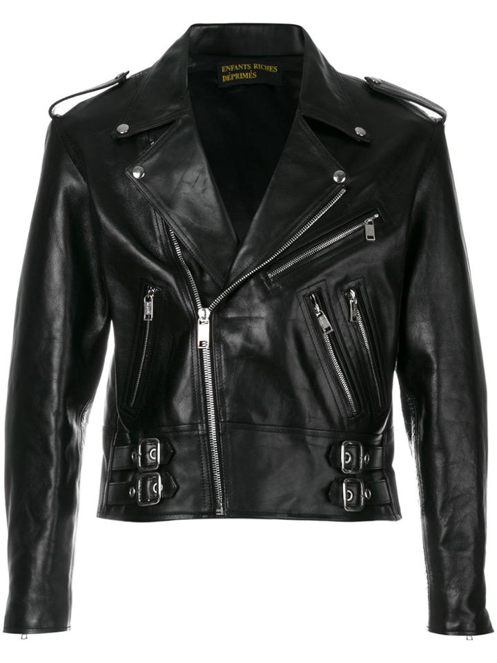 Enfants Riches Déprimés Cropped Biker Jacket - Black