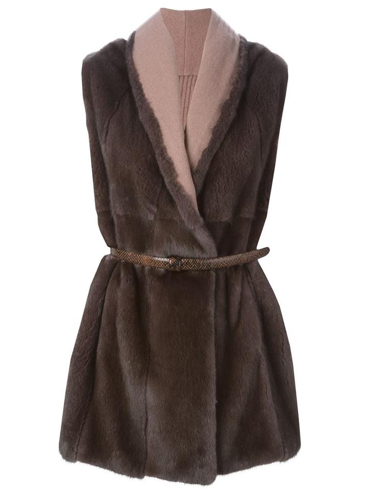 Liska Cashmere Shawl Collar Vest, Women's, Size: Large, Pink/purple, Mink Fur/cashmere