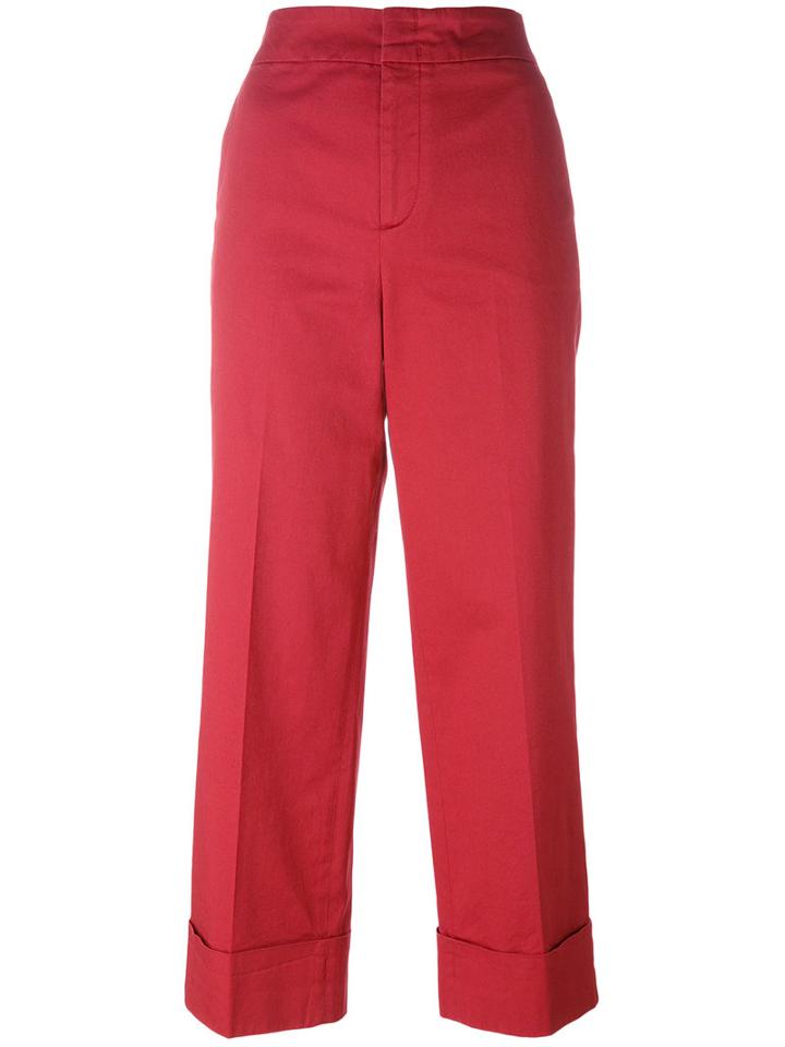 Pt01 Flared Cropped Trousers, Women's, Size: 40, Red, Cotton/spandex/elastane