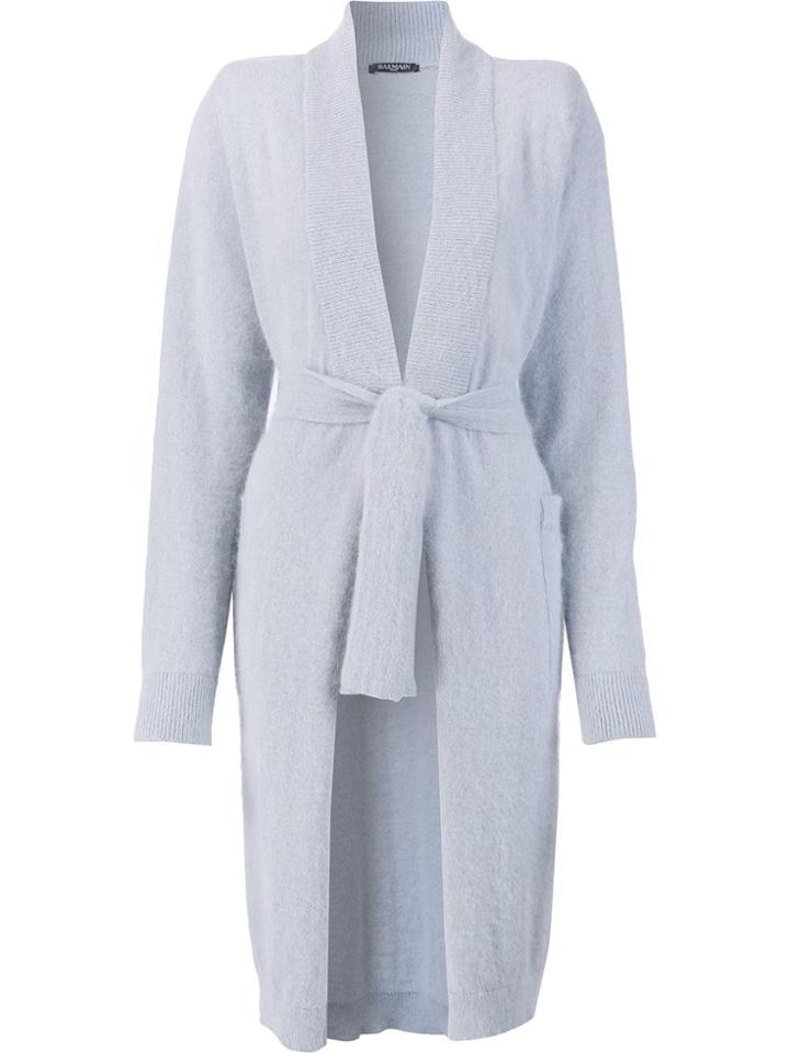 Balmain Long Open Design Cardi-coat - Blue