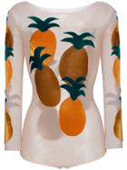 Alexia Hentsch Silk Pineapple Appliqué Bodysuit - Nude & Neutrals