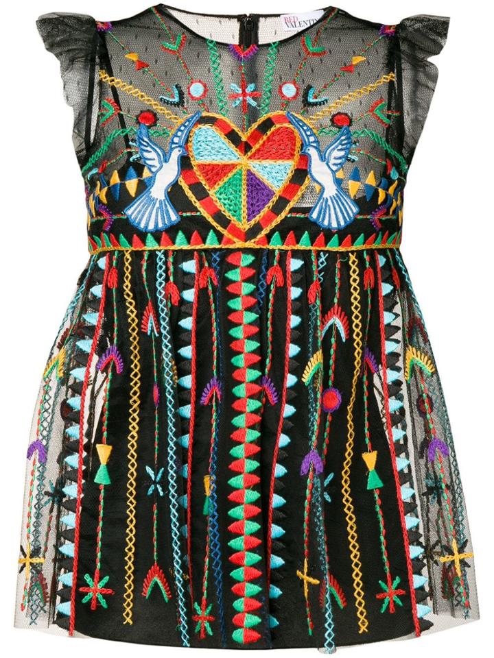 Red Valentino Love Celebration Embroidered Blouse - Black