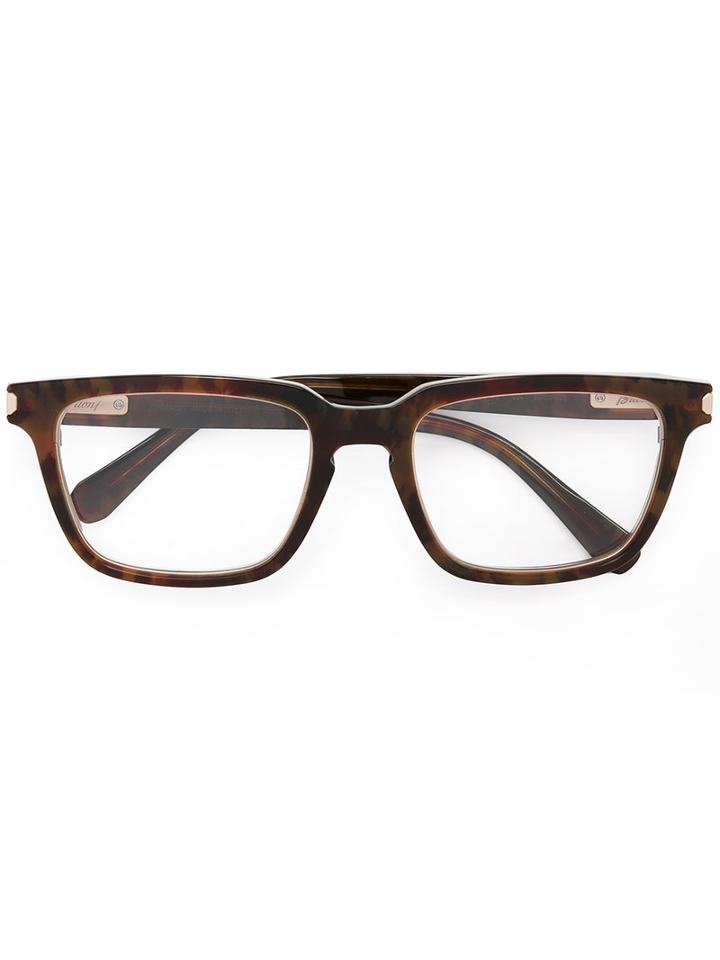 Brioni Rectangular Tortoiseshell Glasses, Brown, Acetate