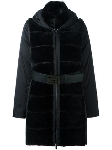 Guy Laroche Vintage Detachable Sleeve Padded Coat, Women's, Size: 44, Black, Mink Fur/rabbit Fur/feather Down/nylon