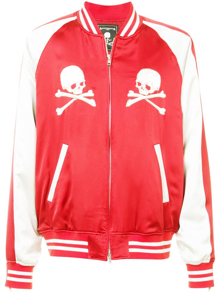 Mastermind Japan Skull Patch Colour Block Bomber Jacket - Red