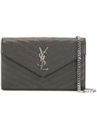 Saint Laurent 'monogram' Shoulder Bag, Women's, Grey, Calf Leather