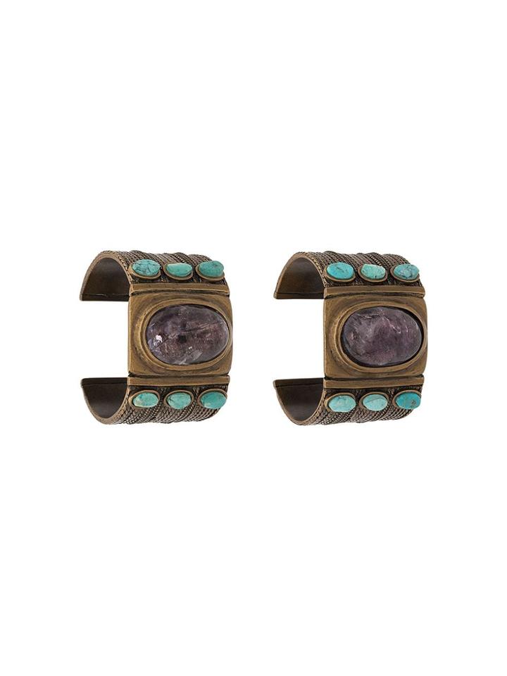 Chanel Pre-owned Embossed Stones Cuff - Gold