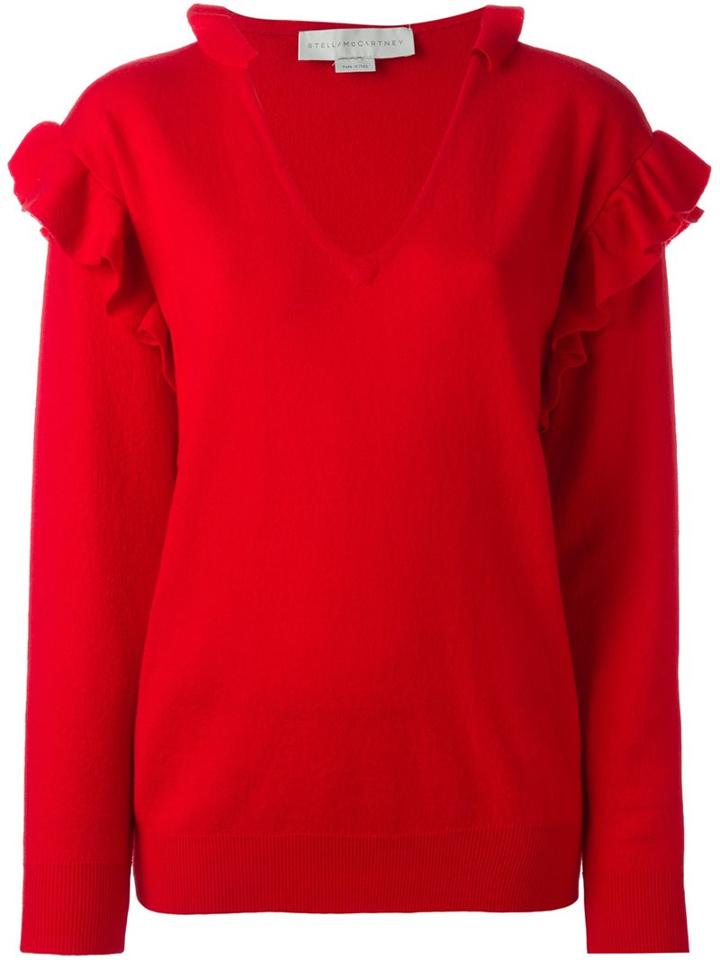 Stella Mccartney Frilled Detail Jumper, Women's, Size: 40, Red, Polyamide/spandex/elastane/wool/virgin Wool