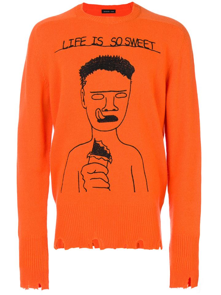 Riccardo Comi Distressed Long Sleeved Jumper - Yellow & Orange