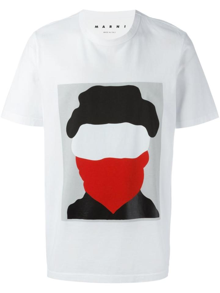 Marni Silhouette Motif T-shirt, Men's, Size: 48, White, Cotton