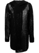 Rick Owens Hooded Cardigan, Men's, Size: Large, Black, Cotton/polyamide