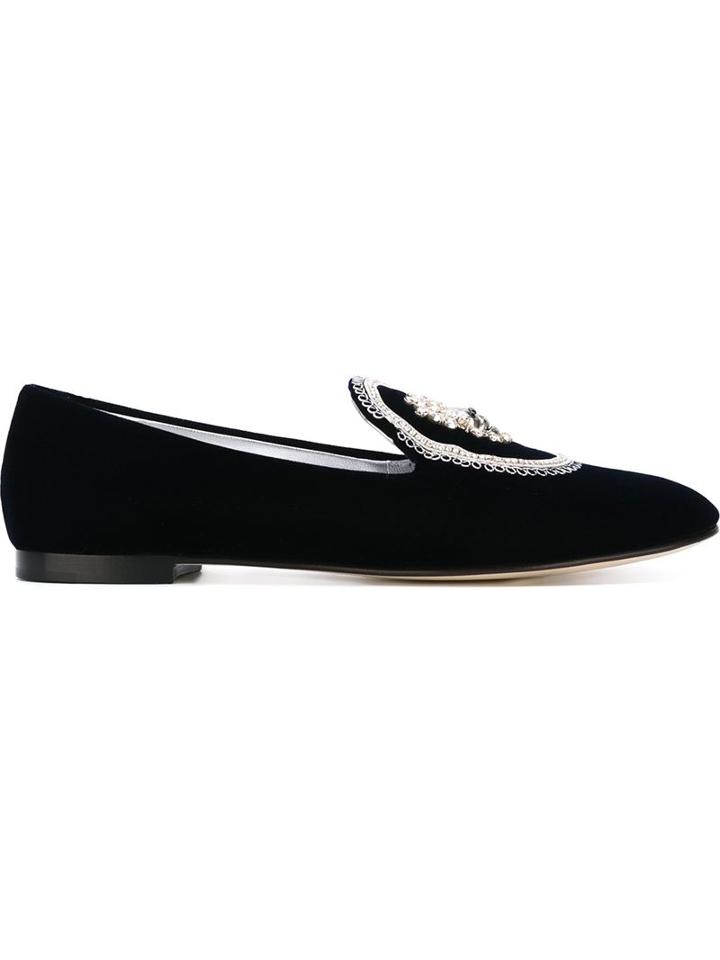 Giuseppe Zanotti Design Skull Appliqué Velvet Slippers