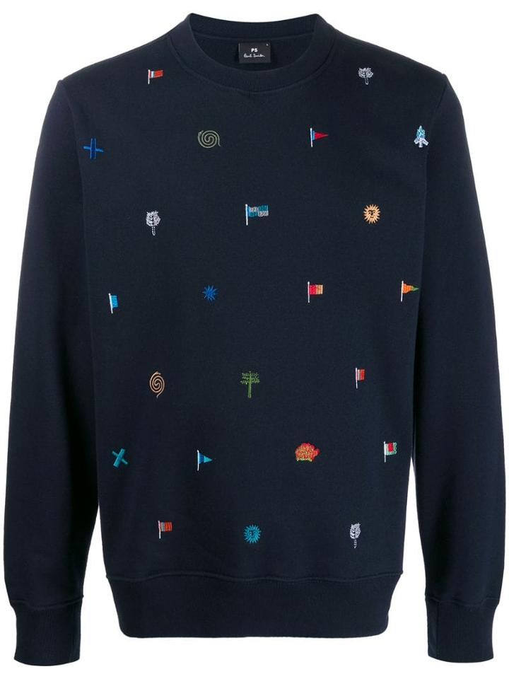 Ps Paul Smith Embroidered Long-sleeve Sweatshirt - Blue