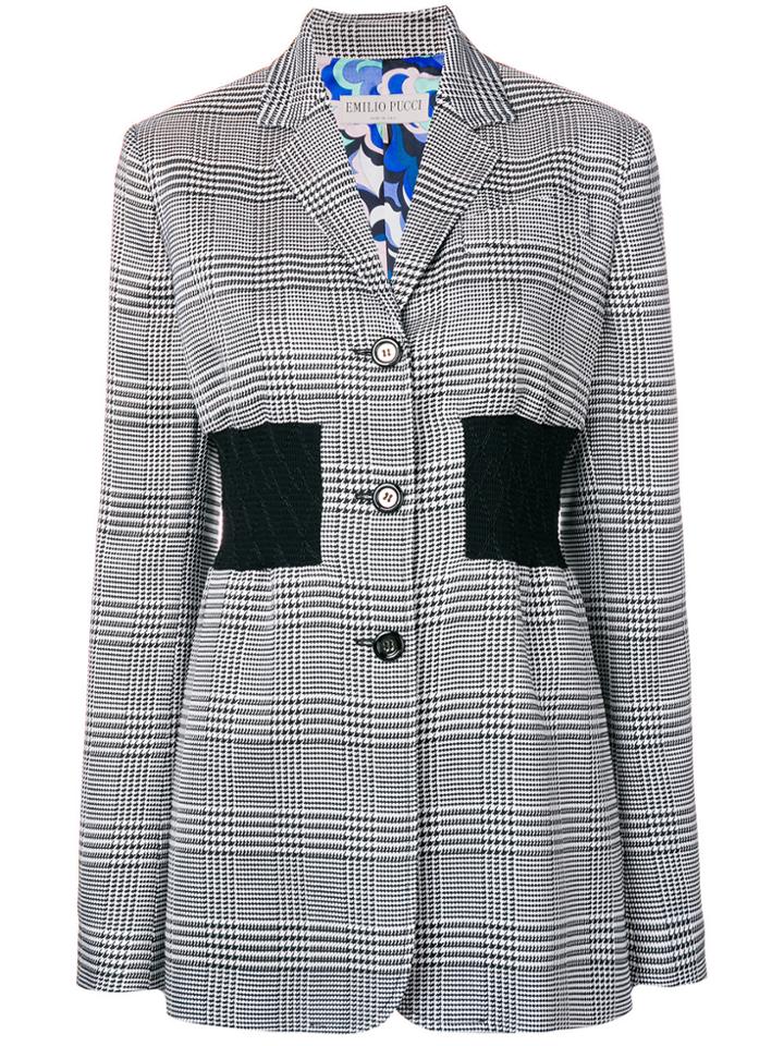 Emilio Pucci Fitted Waistband Plaid Blazer - White