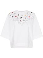 Ganni Riverside Neck Embellished Short Sleeve T-shirt - White