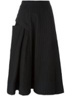 Y's Pinstripe Asymmetric Skirt