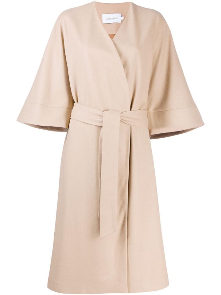 Calvin Klein Belted Wrap Coat - Neutrals