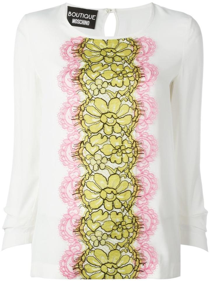 Boutique Moschino Lace Panel Blouse, Women's, Size: 42, Nude/neutrals, Rayon/silk