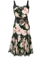 Dolce & Gabbana Floral Lace Trimming Dress - Black