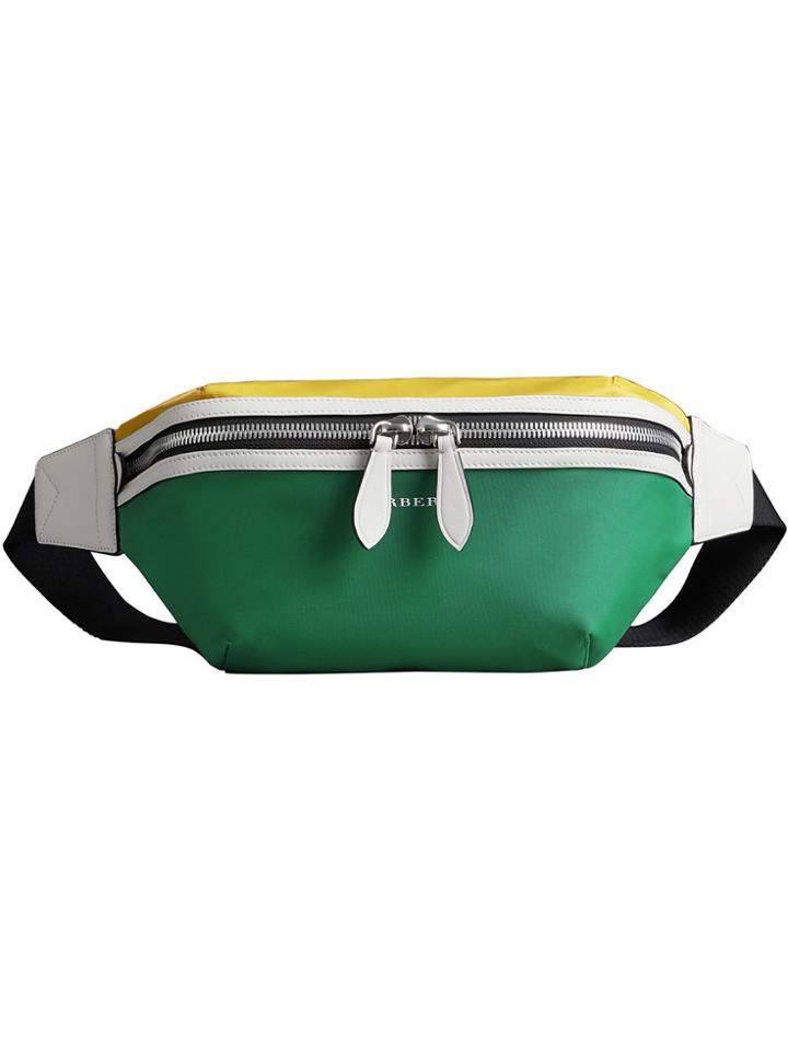 Burberry Tri-tone Nylon And Leather Bum Bag - Green