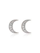Andrea Fohrman White Gold Crescent Moon Diamond Earrings - Silver