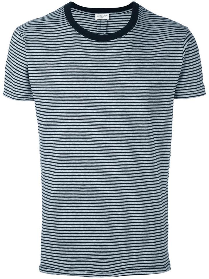 Saint Laurent 'punk Rock' Striped T-shirt, Men's, Size: Large, Grey, Cotton
