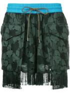 Sacai Embroidered Fringed Shorts - Green