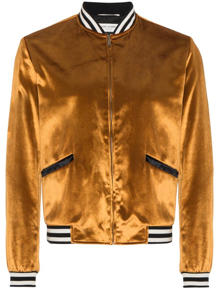 Saint Laurent Velvet Ribbed Bomber Jacket - Metallic