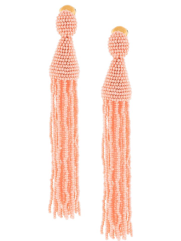 Oscar De La Renta Beaded Fringe Earrings - Pink & Purple