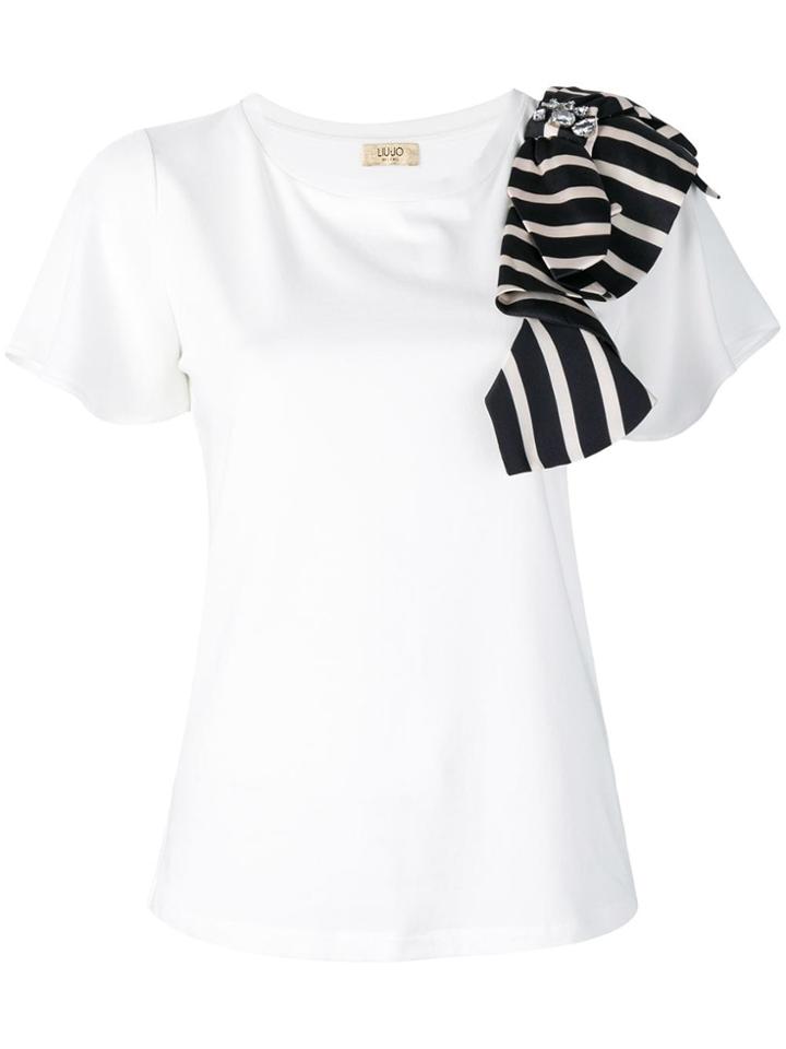 Liu Jo Striped Shoulder Detail T-shirt - White