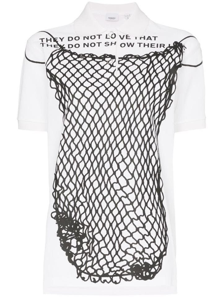 Burberry Net Print Cotton Polo Top - White