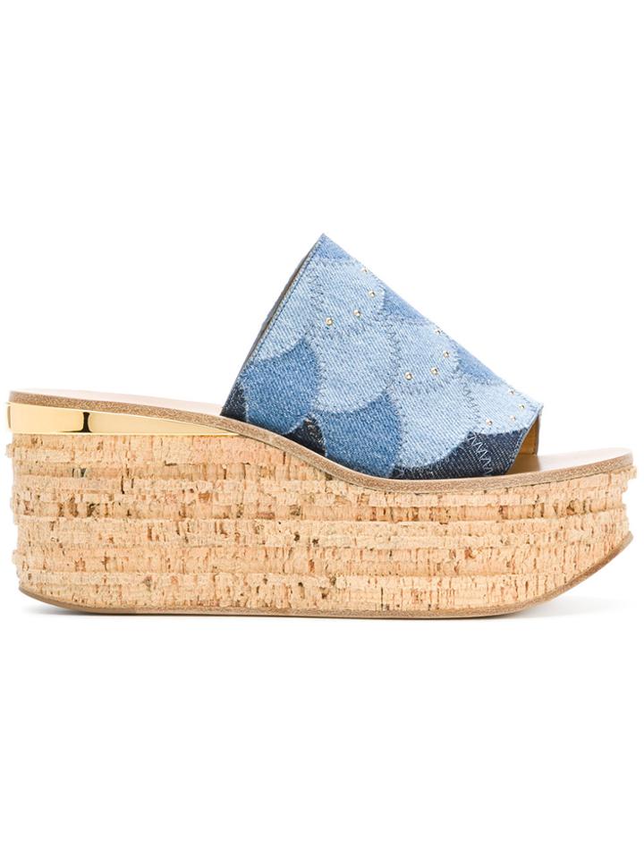 Chloé Patterned Platform Mules - Blue