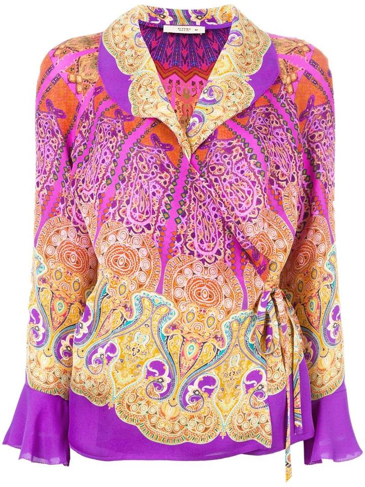Etro Side Tie Wrap Blouse, Women's, Size: 44, Pink/purple, Silk