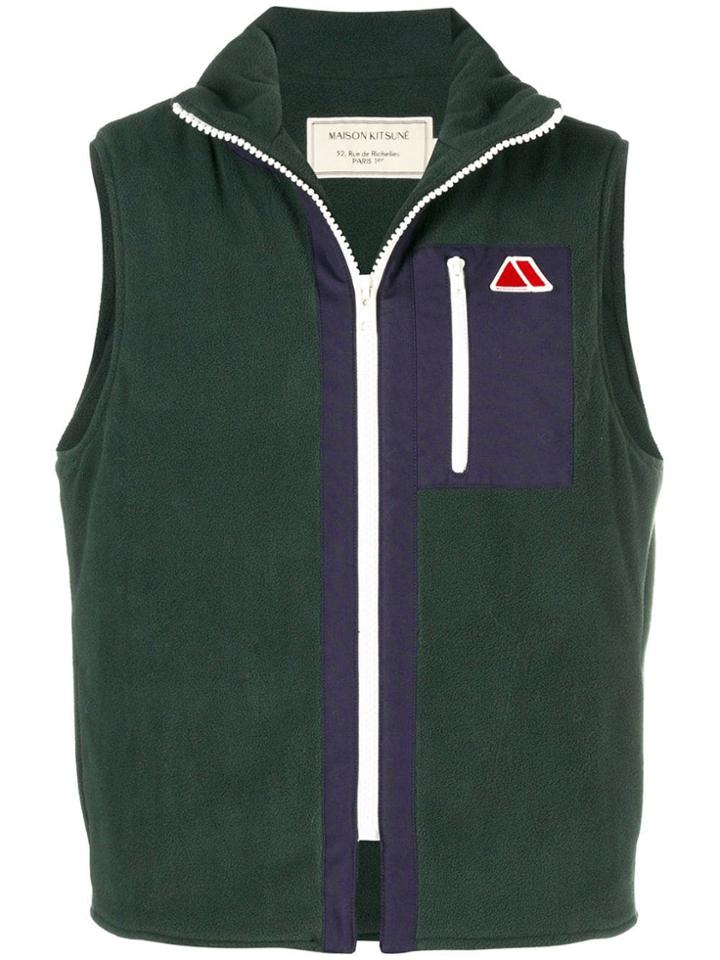 Maison Kitsuné Logo Colour-block Gilet - Green