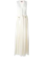 Lanvin Flared Pleat Maxi Dress, Women's, Size: 36, White, Silk/viscose/spandex/elastane