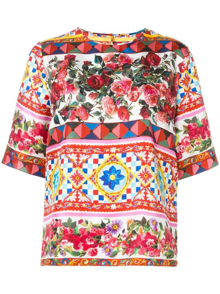 Dolce & Gabbana Mambo Print Top, Women's, Size: 46, Pink/purple, Silk