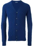 Ballantyne Jacquard V Neck Cardigan, Men's, Size: 58, Blue, Cashmere/wool