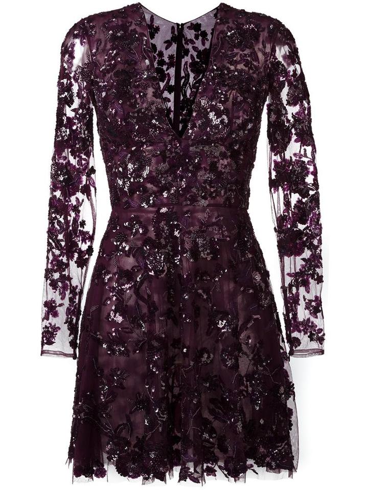 Zuhair Murad Embellished Floral Lace Mini Dress, Size: 40, Pink/purple, Silk/polyamide